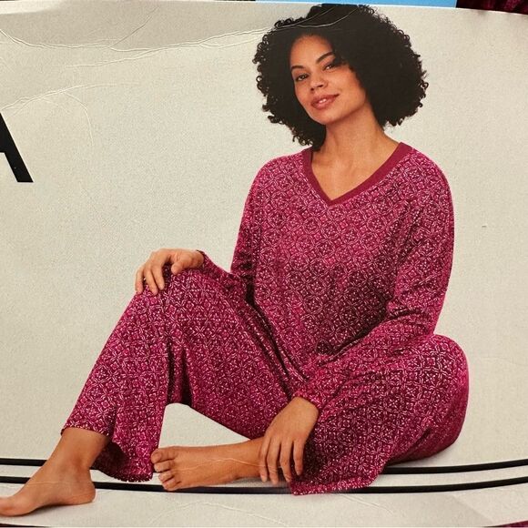 2 PIECE NAUTICA PINK SILKY STRETCH FLEECE SLEEPWEAR LOUNGE SET PLUS SIZE - Picture 3 of 6